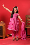 Kids Eid Dress | Shocking Pink & Multicolor | Casual Plus 3 Piece Suit | Cotton Dobby | KBD-03313