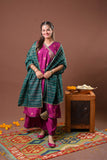 Girls Eid Dress | Magenta & Multicolor | Formal 3 Piece Suit  | Viscose Raw Silk | GDD-03294