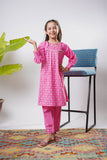 Kids Eid Dress | Pink & Multicolor | Casual 2 Piece Suit | Cotton Plain Cambric | KAC-03264
