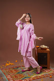 Girls Eid Dress | Pink & Gold | Casual Plus 3 Piece Suit  | Cotton Jacquard Masuri | GBD-03317