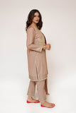 Women Casual Dress | Brown & Gold | Casual Plus 3 Piece Suit | Cotton Plain with Banarsi Borders | LBD-03454