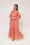 Girls Eid Dress | Peach & Multicolor | Casual Maxi | Cotton Lawn Printed | GAA-03504