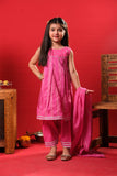 Kids Eid Dress | Shocking Pink & Multicolor | Casual Plus 3 Piece Suit | Cotton Dobby | KBD-03313