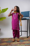 Kids Eid Dress | Magenta & Multicolor | Casual Plus 3 Piece Suit | Cotton Lawn Gold Printed | KDD-03184