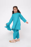 Kids Winter dress | Turquoise Green & Multicolor | Casual 3 Piece Suit | Cotton Masuri Karandi | KAD-03607