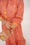 Girls Eid Dress | Peach & Multicolor | Casual Maxi | Cotton Lawn Printed | GAA-03504