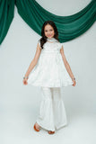 Kids Casual Dress | White & Silver | Casual 3 Piece Suit | Cotton Lawn Glitter Print | KBD-03511