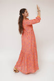 Girls Eid Dress | Peach & Multicolor | Casual Maxi | Cotton Lawn Printed | GAA-03504