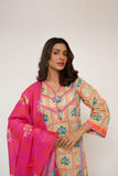Women Eid Dress | Fawn & Multicolor | Casual 3 Piece Suit | Cotton Lawn Printed | LAD-03434