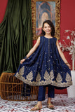 Kids formal clothes | Navy Blue & Gold | Formal 3 Piece Suit | Viscose Raw-Silk | KDD-03156