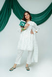 Girls Summer Clothing | White & Silver | Casual Plus 3 Piece Suit  | Cotton Lawn Glitter Print | GBD-03514