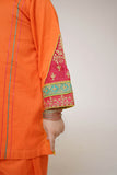 Kids Casual Dress | Orange & Multicolor | Casual 3 Piece Suit | Cotton Plain Embroidery | KAD-03423