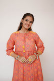 Girls Eid Dress | Peach & Multicolor | Casual Maxi | Cotton Lawn Printed | GAA-03504