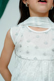 Kids Casual Dress | White & Silver | Casual 3 Piece Suit | Cotton Lawn Glitter Print | KBD-03511