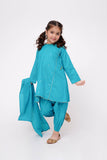 Kids Winter dress | Turquoise Green & Multicolor | Casual 3 Piece Suit | Cotton Masuri Karandi | KAD-03607