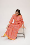 Girls Eid Dress | Peach & Multicolor | Casual Maxi | Cotton Lawn Printed | GAA-03504
