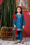 KDD-03071 | Turquoise Blue & Golden | Formal 3 Piece Suit | Viscose Chambray Katan