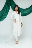 Women Casual Dress | White & Silver | Casual 3 Piece Suit | Cotton Plain Emb | LAD-03524