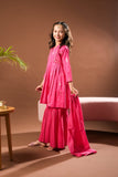 Kids Eid Dress | Shocking Pink | Casual Plus 3 Piece Suit | Cotton Glitter Printed | KBD-03391