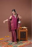 Girls formal clothes | Magenta & Gold | Formal 3 Piece Suit  | Viscose Raw-Silk | GDD-03256