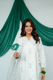 Women Casual Dress | White & Silver | Casual 3 Piece Suit | Cotton Plain Emb | LAD-03524