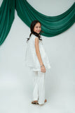 Kids Casual Dress | White & Silver | Casual 3 Piece Suit | Cotton Lawn Glitter Print | KBD-03511