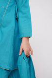 Kids Winter dress | Turquoise Green & Multicolor | Casual 3 Piece Suit | Cotton Masuri Karandi | KAD-03607