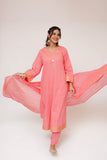 Women Casual Dress | T.Pink & Gold | Casual Plus 3 Piece Suit | Cotton Plain with Banarsi Borders | LBD-03451