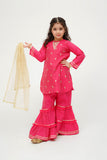 Winter Formal Dress | Shocking Pink & Gold | Formal 3 Piece suit | Viscose Raw-Silk | KDD-03625