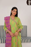LBD-03021 | Parrot Green & Multicolor | Casual Plus 3 Piece Suit | Cotton Dye over Gold Print