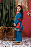 KDD-03071 | Turquoise Blue & Golden | Formal 3 Piece Suit | Viscose Chambray Katan
