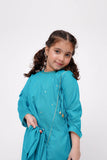 Kids Winter dress | Turquoise Green & Multicolor | Casual 3 Piece Suit | Cotton Masuri Karandi | KAD-03607