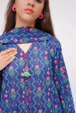 Girls Winter Dress | Navy Blue & Multicolor | Casual 3 Piece Suit  | Cotton Karandi Printed | GAD-03634