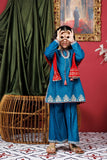 KDD-03071 | Turquoise Blue & Golden | Formal 3 Piece Suit | Viscose Chambray Katan