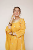 Girls Eid Dress | Mustard & Multicolor | Casual 3 Piece Suit | Cotton Plain Embroidery | GAD-03415