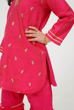 Winter Formal Dress | Shocking Pink & Gold | Formal 3 Piece suit | Viscose Raw-Silk | KDD-03625
