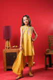 Kids Eid Dress | Mustard & Multicolor | Casual Plus 3 Piece suit | Cotton Plain | KBD-03325