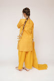 Girls Eid Dress | Mustard & Multicolor | Casual 3 Piece Suit | Cotton Plain Embroidery | GAD-03415