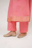 Women Casual Dress | T.Pink & Gold | Casual Plus 3 Piece Suit | Cotton Plain with Banarsi Borders | LBD-03451