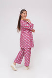 Girls Winter Dress | Magenta & Multicolor | Casual 2 Piece Suit  | Cotton Khaddar Print | GAC-03577