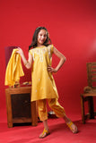 Kids Eid Dress | Mustard & Multicolor | Casual Plus 3 Piece suit | Cotton Plain | KBD-03325