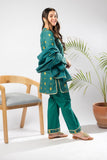 Girls Eid Dress | Green & Gold | Casual Plus 3 Piece Suit  | Cotton Glitter Printed | GBD-03392