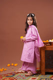 Kids Eid Dress | Pink & Gold | Casual Plus 3 Piece Suit | Cotton Jacquard Masuri | KBD-03316