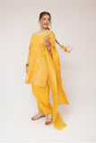 Girls Eid Dress | Mustard & Multicolor | Casual 3 Piece Suit | Cotton Plain Embroidery | GAD-03415