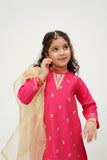Winter Formal Dress | Shocking Pink & Gold | Formal 3 Piece suit | Viscose Raw-Silk | KDD-03625
