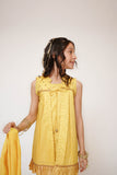 Kids Casual Dress | Mustard & Gold | Casual Plus 3 Piece Suit | Cotton Plain with Banarsi Borders | KBD-03447