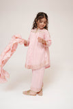 Kids Casual Dress | Pink & Gold | Casual Plus 3 Piece Suit | Cotton Plain with Banarsi Borders | KBD-03448