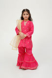 Winter Formal Dress | Shocking Pink & Gold | Formal 3 Piece suit | Viscose Raw-Silk | KDD-03625