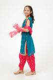 Kids formal dress | Tarqvise Green &MultiColor  | formal 3 Piece suit | Polyester Crinkle Chiffon | KDD-03546