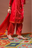 Kids formal clothes | Red & Gold | Formal 3 Piece Suit | Viscose Raw-Silk | KDD-03241
